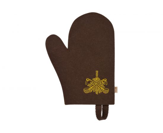 Рукавица с вышитым логотипом Банные Штучки войлок 100%, коричневая 41420 