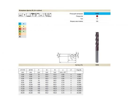 Фреза концевая Super Line длинная серия XL (8 мм; твердый сплав; тип N; FIRE; Z4) Guhring 5556 8,000 – изображение 2