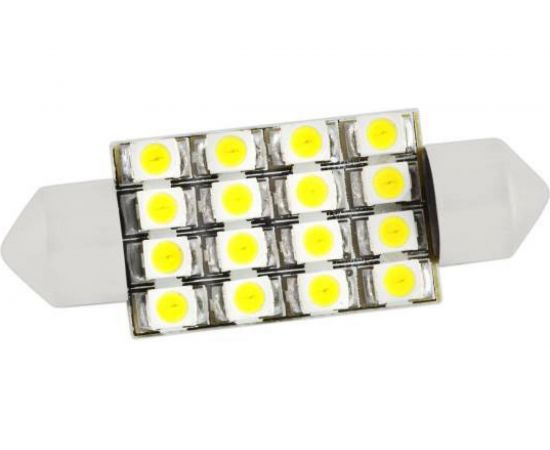 Автолампа диод SKYWAY T11C5W 12V 16 SMD блистер c цоколем 41мм 1-контактная белая салон, номер S08201159 – изображение 2