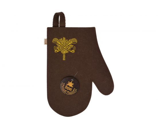 Рукавица с вышитым логотипом Банные Штучки войлок 100%, коричневая 41420 – изображение 2
