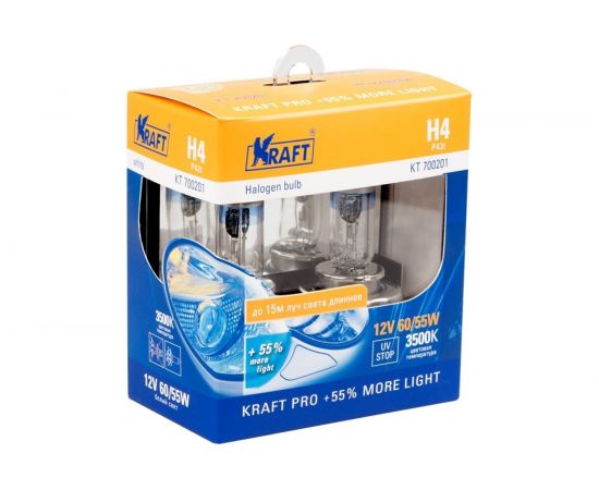 Автолампа KRAFT H4 12v 60/55w P43t Pro +55% more light KT 700201 – изображение 3
