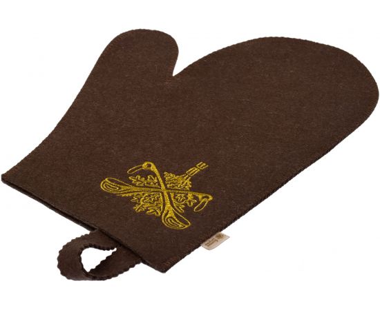 Рукавица с вышитым логотипом Банные Штучки войлок 100%, коричневая 41420 – изображение 3