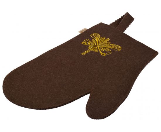 Рукавица с вышитым логотипом Банные Штучки войлок 100%, коричневая 41420 – изображение 4