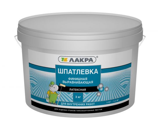 Шпатлевка латексная финишная выравнивающая для гипсокартона 3кг Лакра 90005285917 