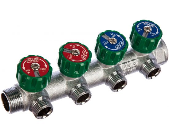 Регулирующий коллектор FAR 3/4 ВР-НР с 4 отв. 1/2 НР межосев. 45 мм FK 3824 3412 