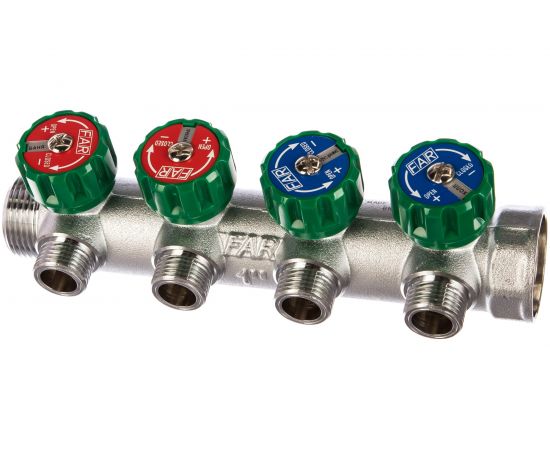 Регулирующий коллектор FAR 1"" ВР-НР с 4 отв. 1/2"" НР межосев. 45 мм, плск. упл. FK 3824 112TP 