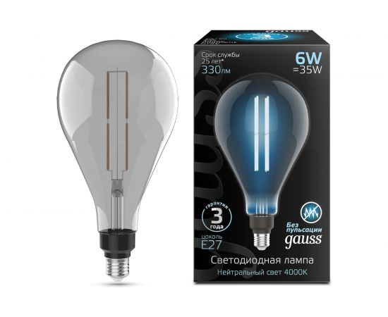 Лампа Gauss LED Vintage Filament Straight PS160 6W E27 290x160mm Gray 330lm 4000K 1/6 179802205 