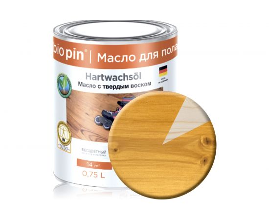 Масло для пола с твердым воском BIO PIN 1910 Hartwachsol в цвете прозрачный темно-янтарный 0.75 л 19101F101 – изображение 2