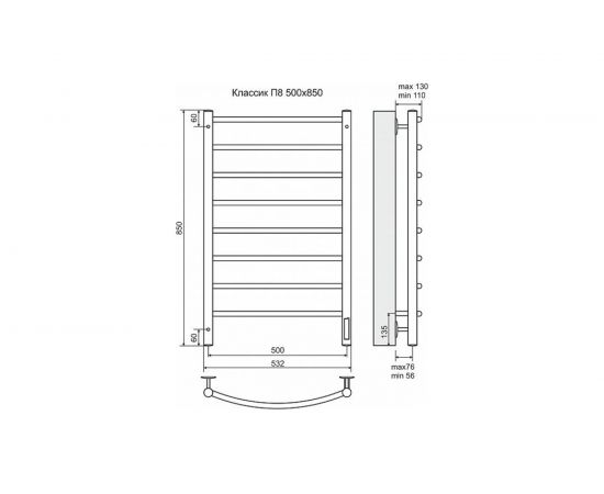 Электрический полотенцесушитель Terminus Эл Классик П8 500x850 – изображение 2