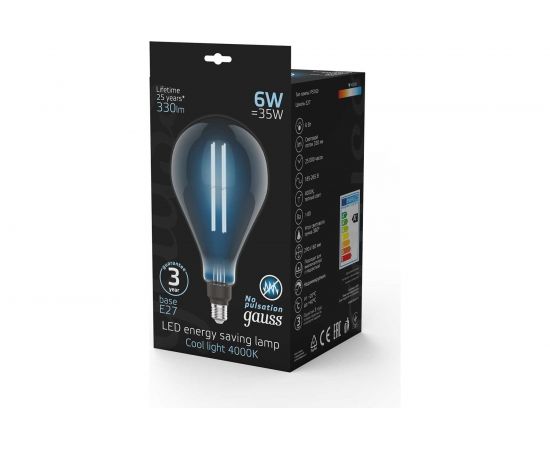 Лампа Gauss LED Vintage Filament Straight PS160 6W E27 290x160mm Gray 330lm 4000K 1/6 179802205 – изображение 2