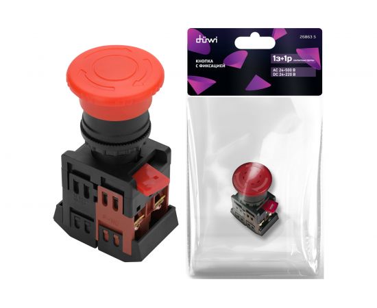 Кнопка duwi AE-22 Грибок с фиксацией красная d22мм 1з+1р, 26863 5 – изображение 3