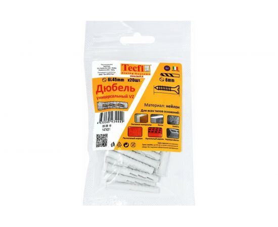 Универсальный дюбель Tecfi VZ нейлон 6x45 20 шт - пакет 147431 
