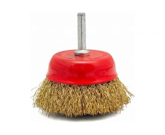 Щетка чашка со шпилькой (75 мм; латунированная витая проволока) для дрели КЕДР 208030 