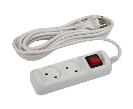Удлинитель ЭРА U-2s-1,5m-2x1 без заземления, с выключателем, 2 гнезда, 1,5 метра, ПВС, 2х1мм2, 10А, 20/720 Б0044046 