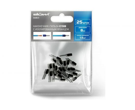 Наконечник-гильза Duwi Е1508, 1.5мм2, с изолированным фланцем, 25 шт./уп. 26686 0 – изображение 2