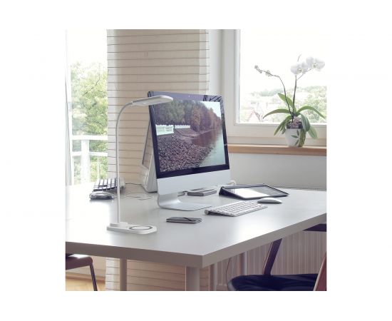 Настольный диммируемый светильник FERON 22W, 3000-6000К, беспроводная зарядка и USB порт, белый DE1729 41552 – изображение 3