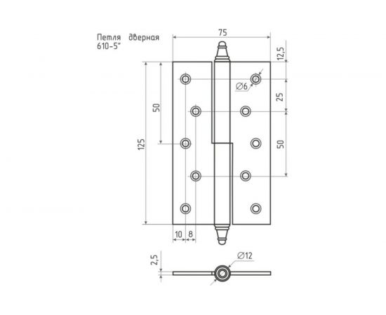 Петля НОРА-М 610-5"" мат.брон.покр. правая 2,5 мм 14448 – изображение 3