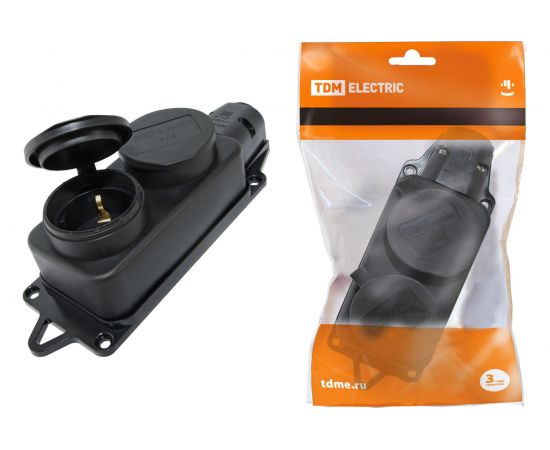 Розетка TDM двухместная с заглушками каучук 2Р+РЕ 16А 250В IP44 SQ0612-0010 