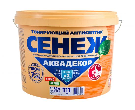 Антисептик для дерева СЕНЕЖ АКВАДЕКОР Х2-111 тик, 9 кг 11065 