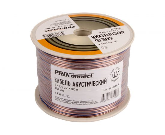Акустический кабель PROconnect 2х0,25 кв.мм, прозрачный BLUELINE, бухта 100 м 01-6201-6 