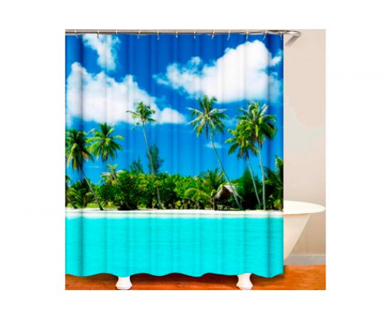 Штора для ванны SANTRADE фотопринт Лазурный берег 180х180 см, кольца в комплекте 0394 