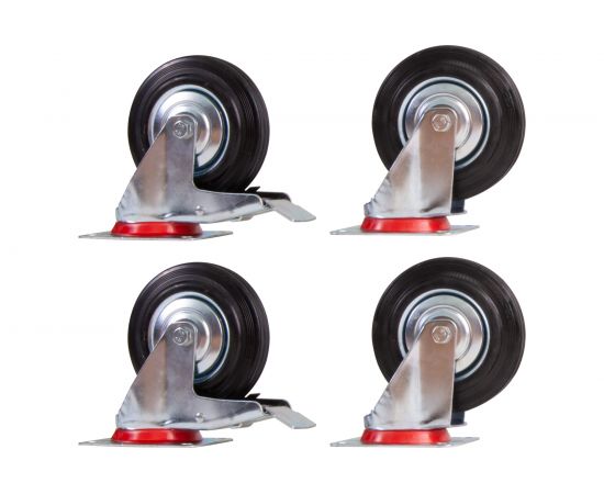 Набор из 4-х поворотных колес - черная литая резина BR диаметром 160 мм MOVERPLAT 160-BRx4 