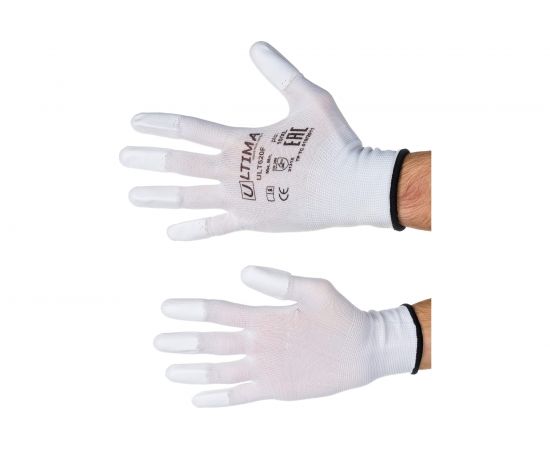 Нейлоновые перчатки с полиуретановым покрытием кончиков пальцев ULTIMA белые ULT620F/XL 