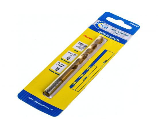 Сверло по металлу титановое HSS-TIN DIN-338 (6х57х93 мм) МастерАлмаз 10501528 