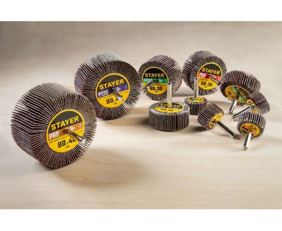 Круг шлифовальный лепестковый на шпильке STAYER P100, 30x15 мм 36606-100 – изображение 2