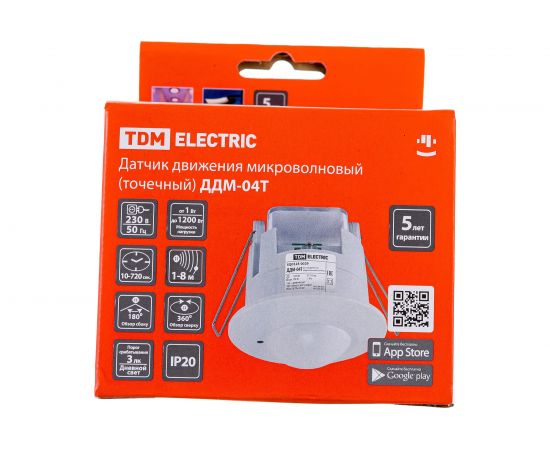 Датчик движения TDM ДДМ-04Т 5,8ГГц, 65мм, 1200Вт, 10-720с, 1-8м, 3+лк, 180 сбоку+360 сверху гр, IP20 SQ0324-0029 – изображение 8