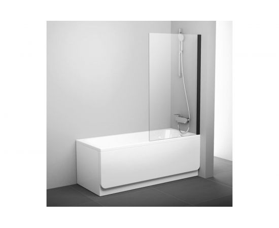 Перегородка (шторка, ширма) на борт ванны неподвижная Ravak PVS1-80 профиль черный, прозрачное стекло 79840300Z1 00000069011 