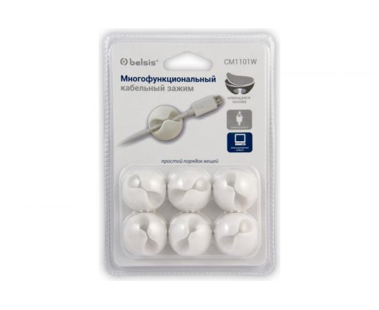 Кабельный зажим Belsis одинарный круглый, приклеивающийся, белый, 6 шт. в блистере EAN CM1101W – изображение 2