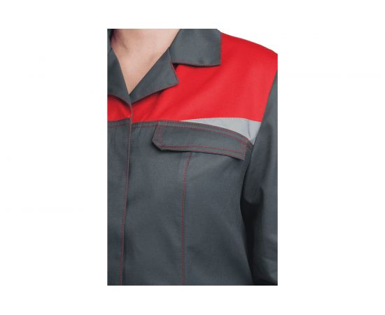 Женский халат ГК Спецобъединение КМ-10 ЛЮКС, серый-красный, размер 96-100, рост 170-176 Хал 546/ 96/170 – изображение 3