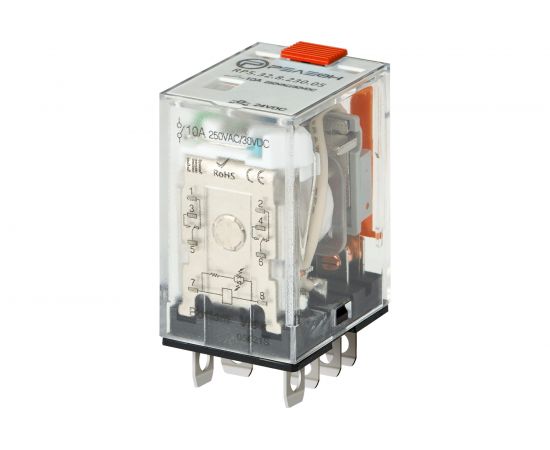 Миниатюрное силовое реле Релеон 2 CO контакта 10а ; 230в Ac; блокируемая кнопка проверки, RP532823005 