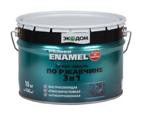 Грунт-эмаль по ржавчине Экодом 3 в 1, коричневая 10 кг 1 206040 