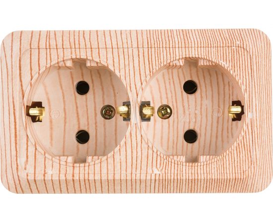 Розетка Intro Quadro с заземлением двойная 2x2P+E Schuko, 16А-250В, IP20, открытая установка, сосна, Б0053807 