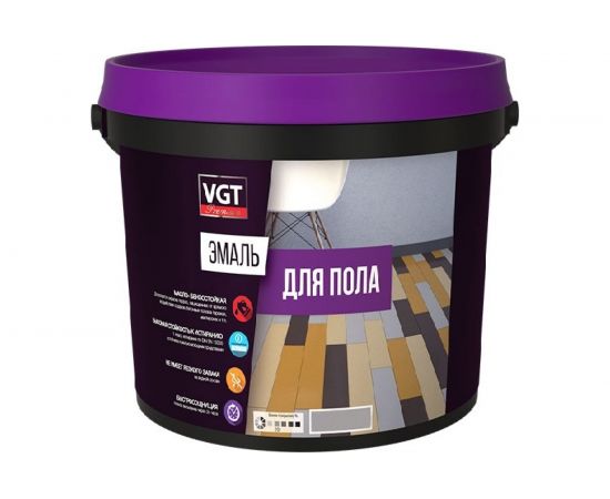 Акриловая эмаль для пола VGT ВД-АК-1179 ПРОФИ, по дереву и бетону, полуматовая, серая, 1 кг 25385 