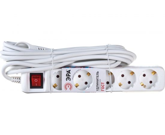 Электрический удлинитель ЭРА U5es5m3x1,5 с заземлением с выключателем 5 розеток 5м ПВС 3x1,5мм2 16А Б0044045 