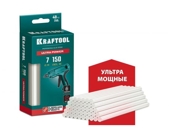 Ультрамощные прозрачные клеевые стержни KRAFTOOL Ultra Power 40 шт, 7x150 мм 06837-40 – изображение 2