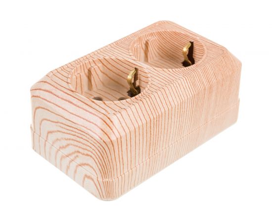 Розетка Intro Quadro с заземлением двойная 2x2P+E Schuko, 16А-250В, IP20, открытая установка, сосна, Б0053807 – изображение 2