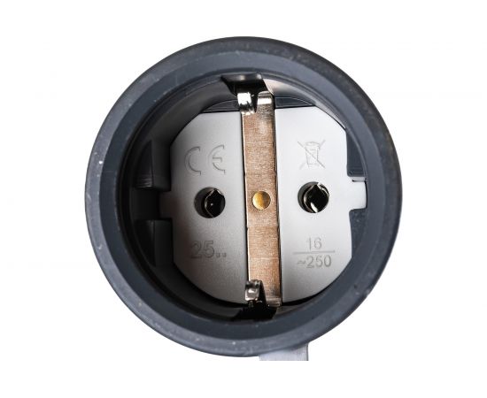 Кабельная розетка PCE 16A 220V 2P+E IP54 с крышкой, корпус темно-серый, крышка и маркер черный 2511-as – изображение 3