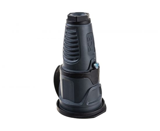 Кабельная розетка PCE 16A 220V 2P+E IP54 с крышкой, корпус темно-серый, крышка и маркер черный 2511-as – изображение 4