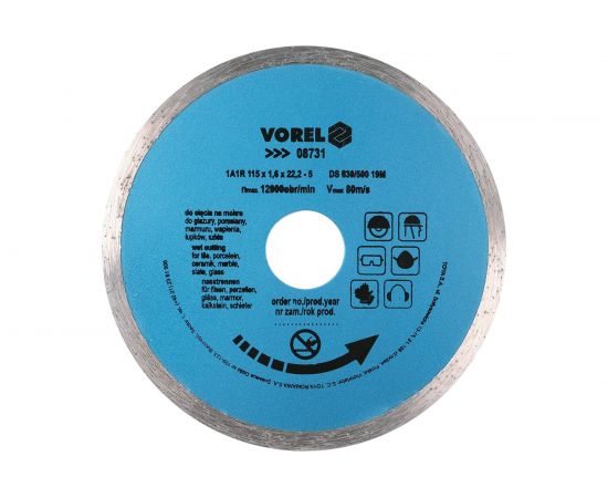 Диск алмазный сплошной (115х22 мм) VOREL 8731 