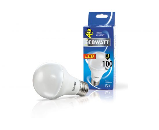 Светодиодная лампа ECOWATT A60, 230В, 11(100)W, 4000K, E27, холодный белый свет, груша 4606400615095 