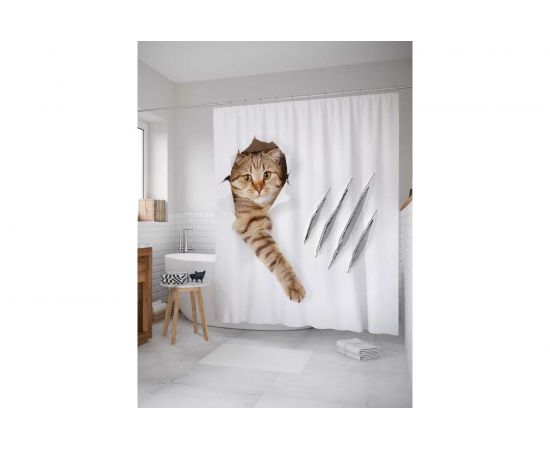 Штора (занавеска) для ванной JoyArty ""Кот с царапиной"" из сатена, 180х200 см с крючками sc_31202 