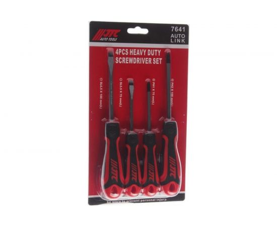 Набор отверток усиленных, 4 предмета SL5.5x75, SL6.5x100, PH1x75, PH2x100 JTC 7641 