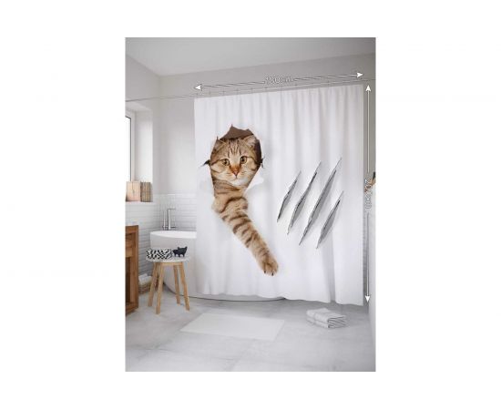 Штора (занавеска) для ванной JoyArty ""Кот с царапиной"" из сатена, 180х200 см с крючками sc_31202 – изображение 2