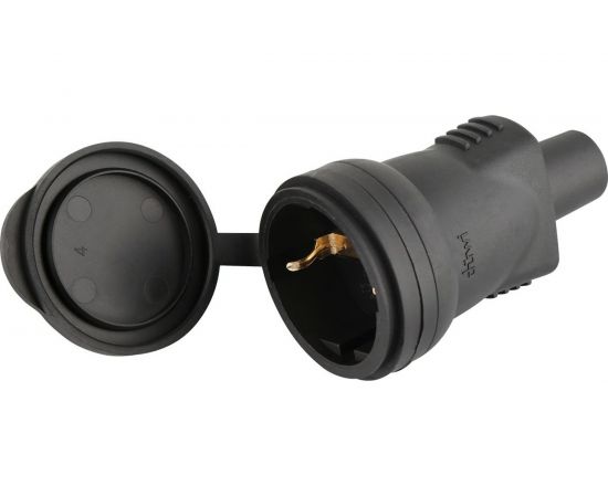 Кабельная розетка duwi c заземлением 16A с крышкой IP44 каучук черная 27456 8 – изображение 3