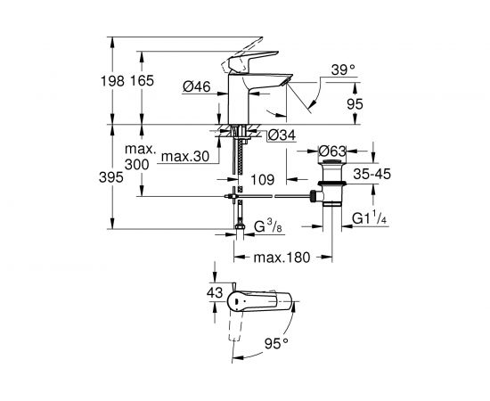 Смеситель для раковины GROHE Start с рычажным донным клапаном 31137002 – изображение 6