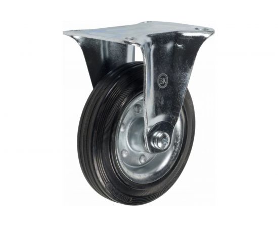 Промышленное неповоротное колесо Tech-Krep D125 оцинкованная сталь с резиновой шиной и роликоподшипником, площадка - накладка 127471 